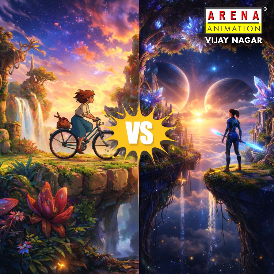 2D vs 3D animation career comparison for students at Arena Animation Vijay Nagar Indore.