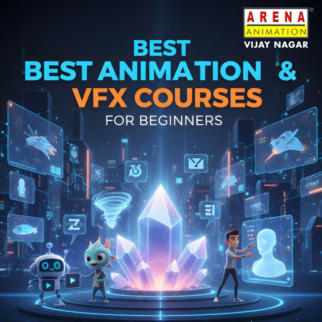 Beginners learning animation and VFX at Arena Animation Vijay Nagar Indore using modern digital tools and software