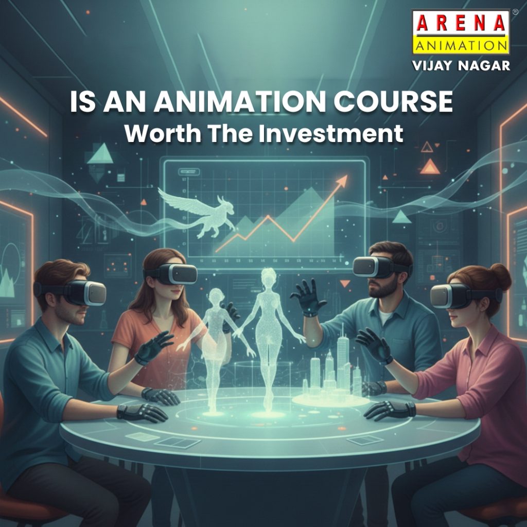 Students learning advanced animation course at Arena Animation Vijay Nagar Indore using immersive technology