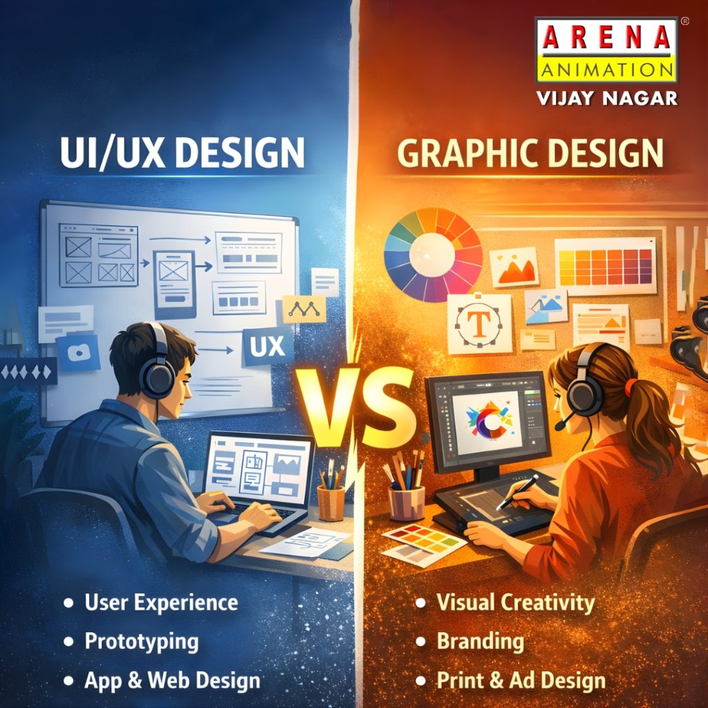 UI/UX design vs graphic design career comparison for students at Arena Animation Vijay Nagar Indore